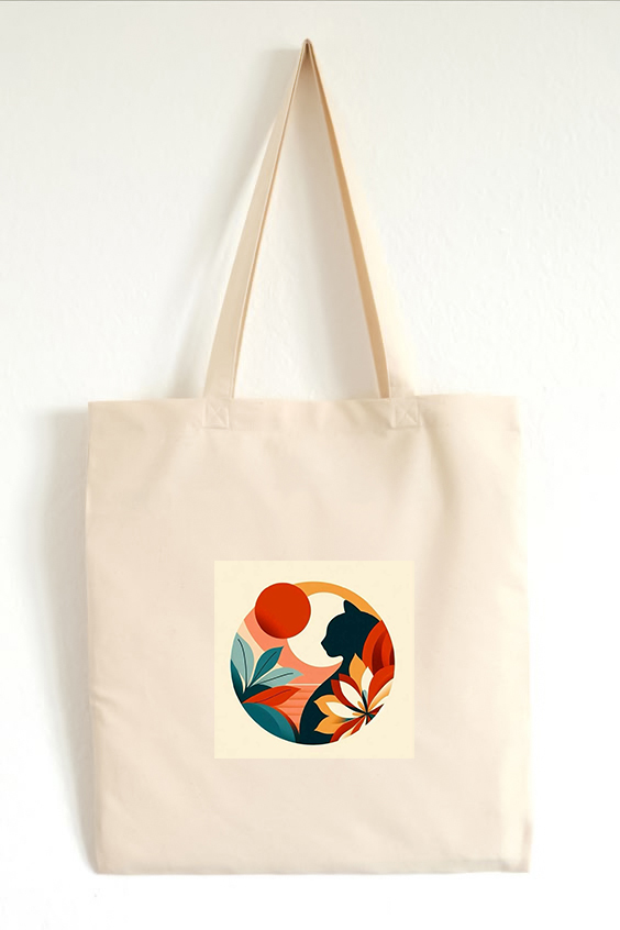 توت بگ چاپی طرح نقاشی گربه و ماه  جنس کتان برند دیجی تیشرت