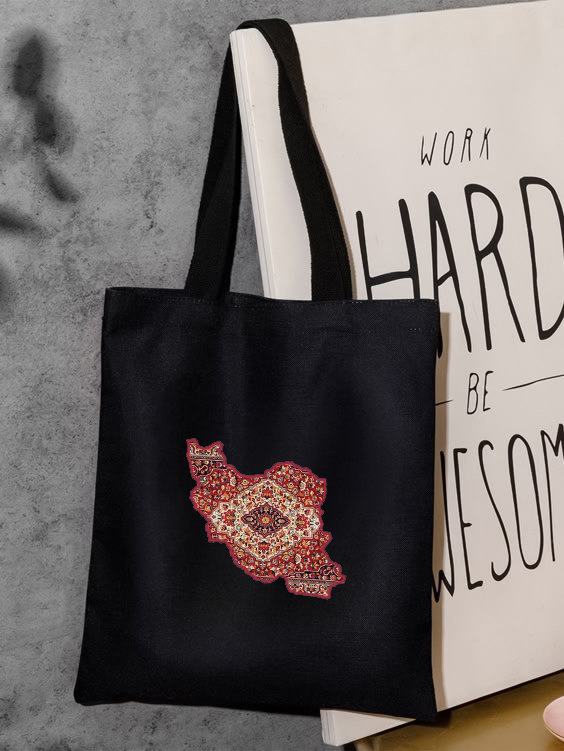 توت بگ چاپی طرح ایران فرش ایرانی جنس کتان برند دیجی تیشرت