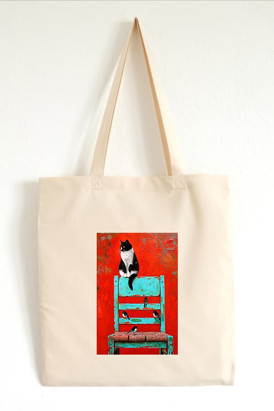 توت بگ چاپی طرح گربه جنس کتان برند دیجی تیشرت