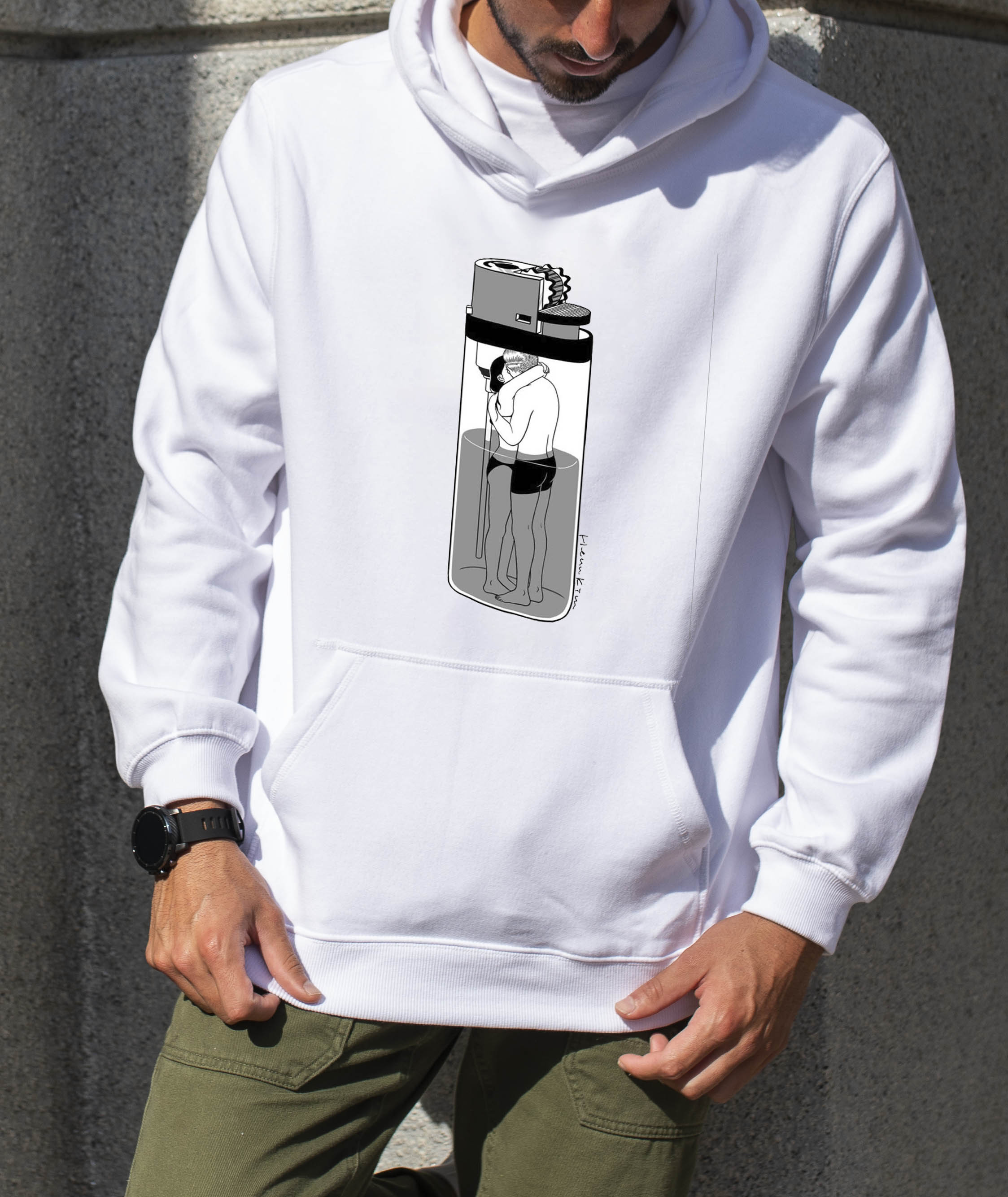 هودی مردانه پنبه ای پشت کرک طرحدار طرح فندک دیجی تیشرت