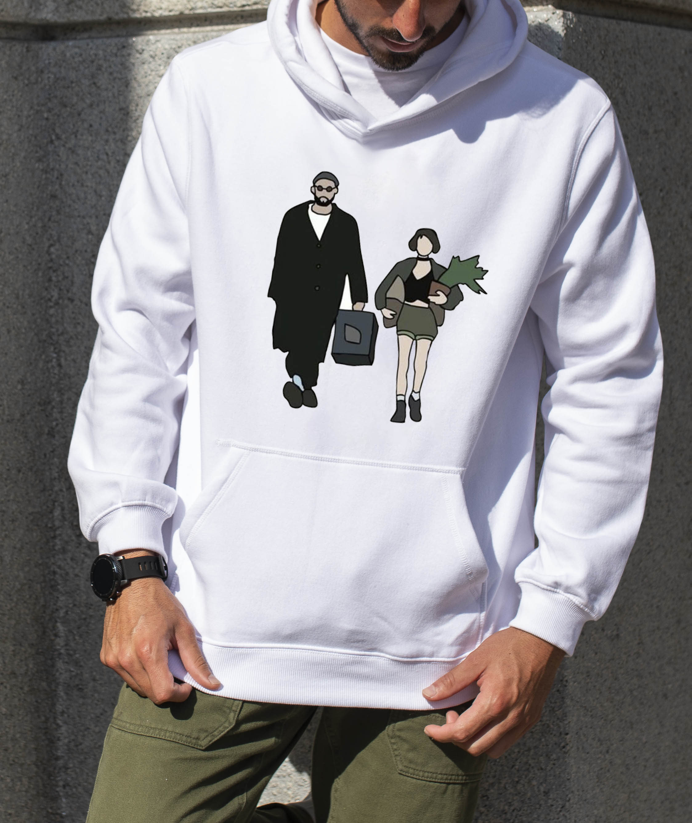 هودی مردانه پنبه ای پشت کرک طرحدار طرح لئون و ماتیلدا دیجی تیشرت