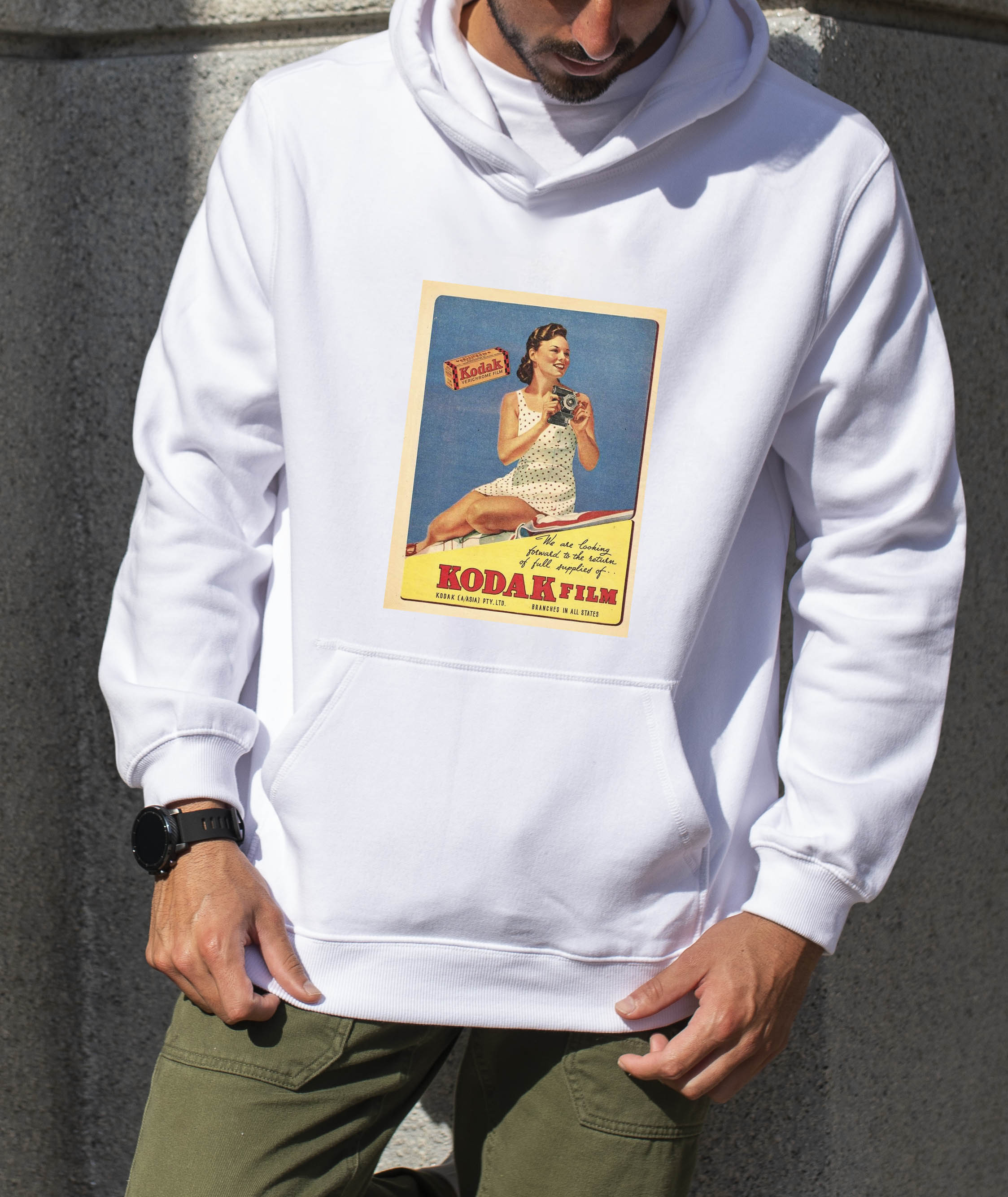 هودی مردانه پنبه ای پشت کرک طرحدار با طرح برند کوداک (Kodak)