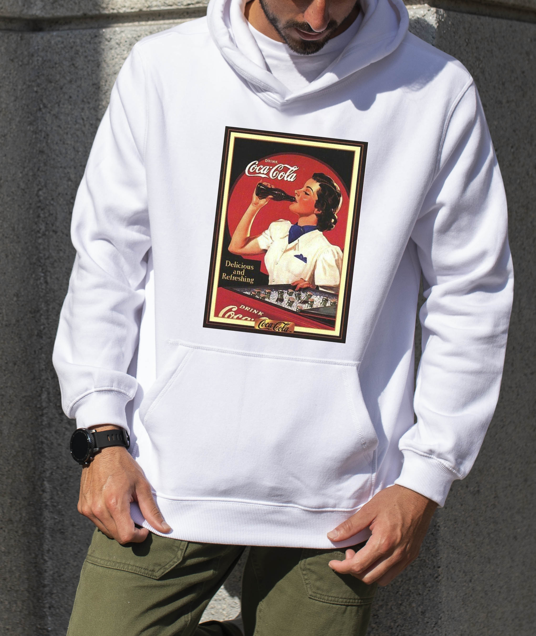 هودی مردانه پنبه ای پشت کرک طرحدار کوکاکولا