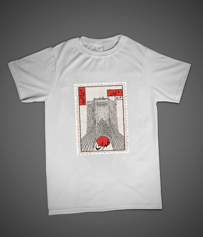 تیشرت پنبهای طرح تمبر قدیمی
