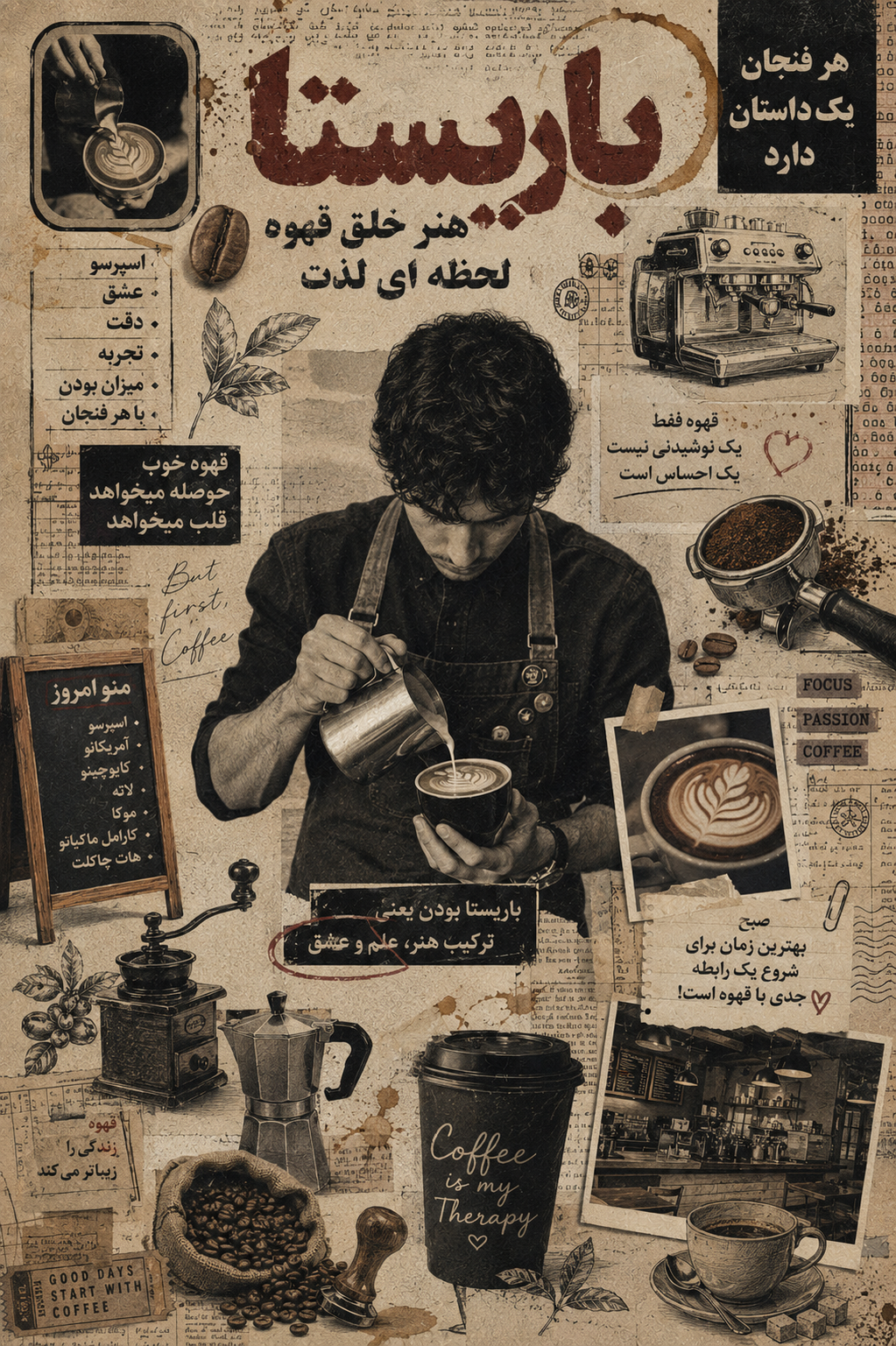 برچسب استیکر حرارتی لباس و پارچه طرح تلفیقی باریستا