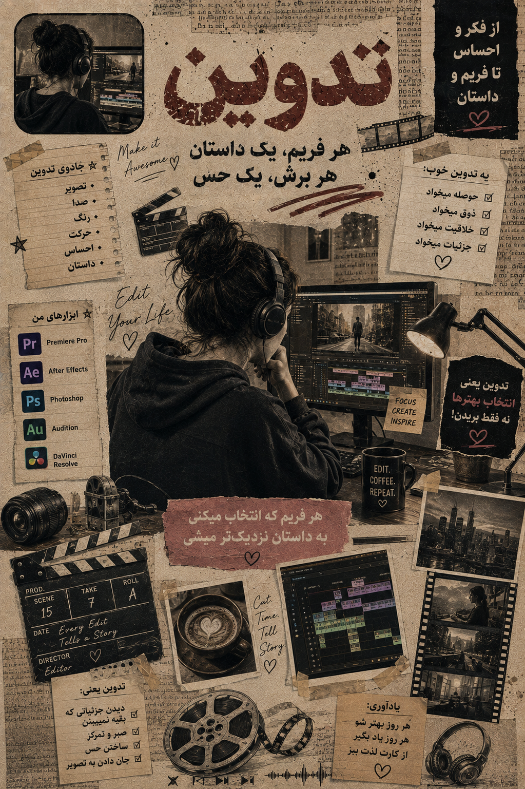 برچسب استیکر حرارتی لباس و پارچه طرح تلفیقی تدوین گر زن