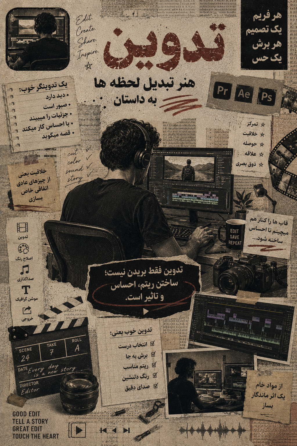 برچسب استیکر حرارتی لباس و پارچه طرح تلفیقی تدوین گر مرد