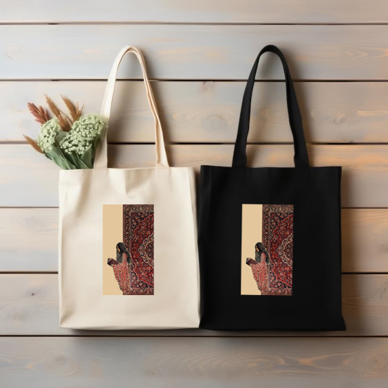 توت بگ کتان طرح فرش ایرانی و دختر