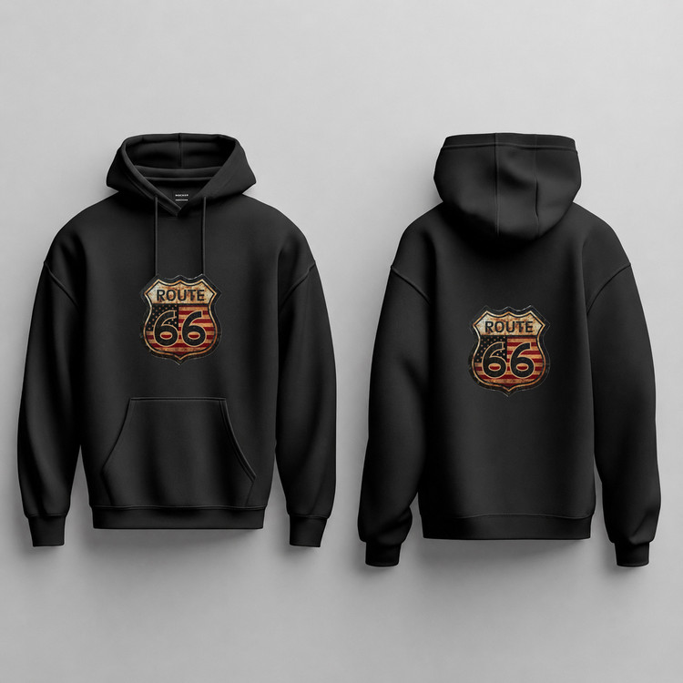 هودی زنانه پنبه ای پشت کرک طرحدار طرح مسیر66 ROUTE سایزبندی برند دیجی تیشرت