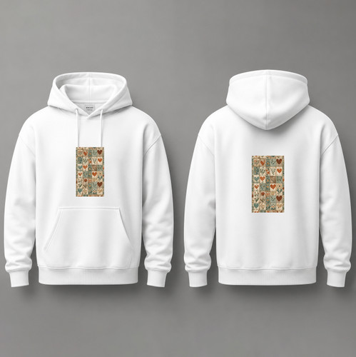 هودی زنانه پنبه ای پشت کرک طرح قلب پاییزی سایزبندی برند دیجی تیشرت